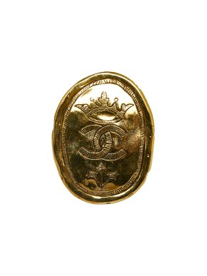 Chanel Gold Tone CC Crown Brooch