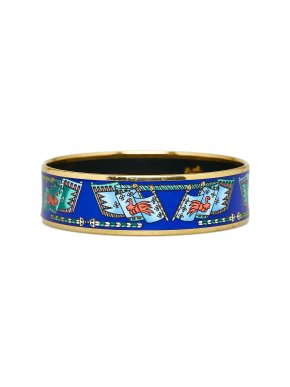 Hermes Blue Wide Enamel Bangle