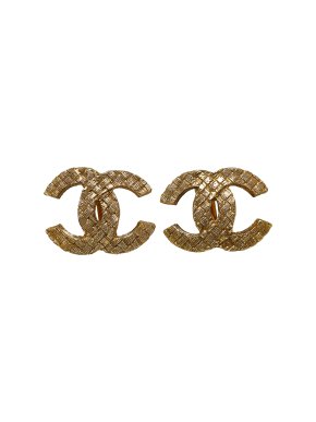 Chanel Gold Textured CC Clip On Earrings