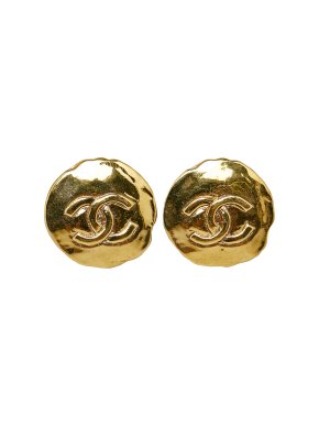 Chanel Gold Plated Round CC Clip On Earrings