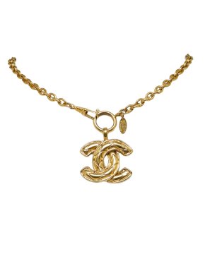 Chanel Gold Tone CC Pendant Necklace