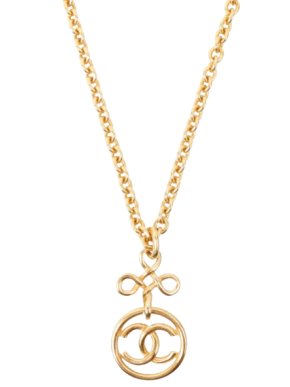 Chanel Gold Tone Round CC Pendant Necklace