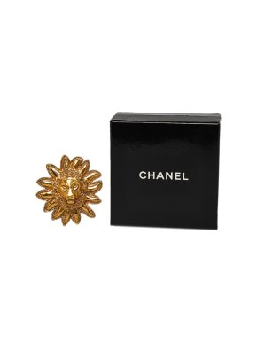 Chanel Gold Tone Lion Head Brooch
