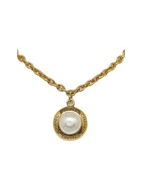 Chanel Gold Metal and Faux Pearl Pendant Necklace