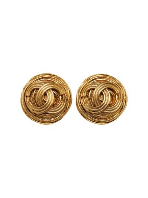 Chanel Gold Tone Swirl CC Clip On Earrings