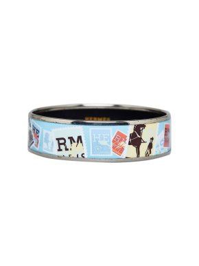 Hermes Blue Postage Stamp Wide Enamel Bangle