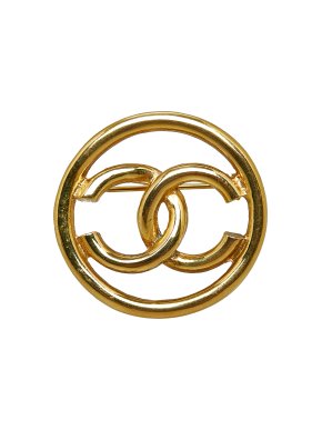 Chanel Gold Tone Round CC Brooch