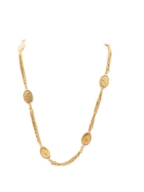 Chanel Gold Plated CC Crown Medallion Necklace