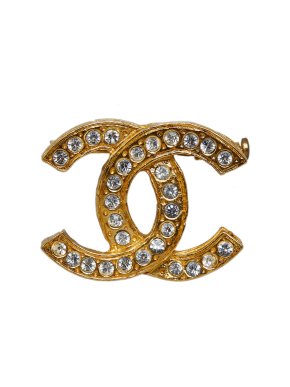 Chanel Gold Tone Rhinestone CC Brooch