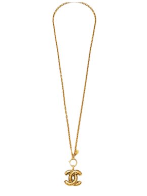Chanel Gold Plated Quilted CC Pendant Necklace