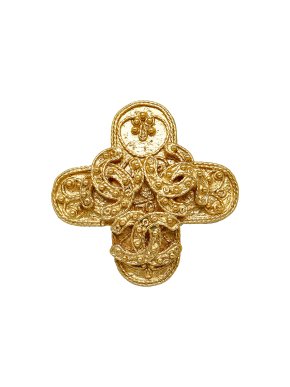 Chanel Vintage Gold Plated Embellished Cross Brooch