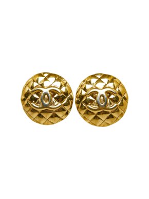 Chanel Gold Plated Quilted CC Clip On Earrings