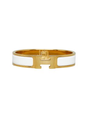 Hermes White and Gold Clic H Bracelet
