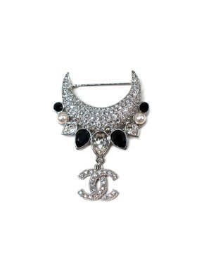 Chanel Moon Crystal Embellished CC Brooch