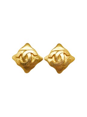 Chanel Vintage Gold Plated Diamond Shape CC Clip On Earrings