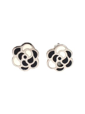 Chanel Black & Ivory Vintage Camellia Clip-on Earrings