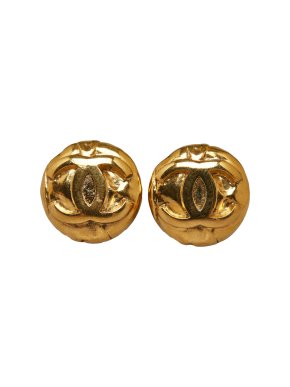 Chanel Gold Plated Round CC Clip On Earrings