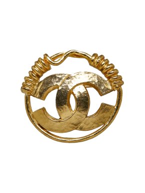 Chanel Gold Tone Round CC Brooch