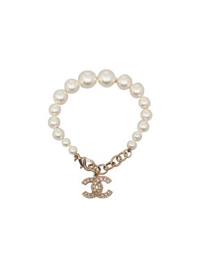 Chanel CC Rhinestone Faux Pearl Bracelet