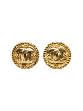 Chanel Vintage Gold Plated Round CC Clip On Earrings