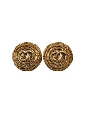 Chanel Vintage Gold Plated Round  Clip On Earrings