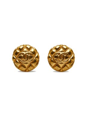 Chanel Vintage Gold Plated Quilted CC Clip On Earrings
