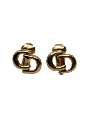 Dior Vintage Gold-Tone Logo Clip-On Earrings