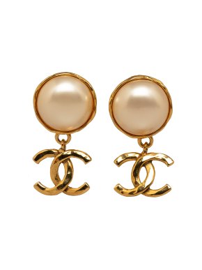 Chanel CC Faux Pearl Clip-On Earrings