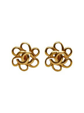 Chanel Gold Plated Floral CC Clip On Earrings