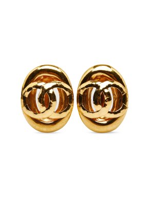Chanel Gold Plated Oval Clip On Earrings