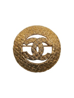 Chanel Gold Plated Woven Effect CC Brooch