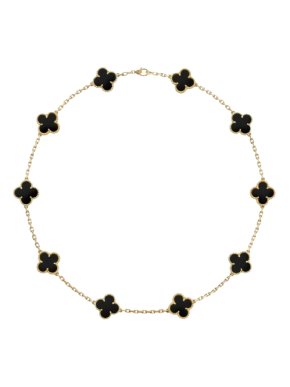 Van Cleef & Arpels Vintage Alhambra 10 Motif Yellow Gold and Onyx Necklace