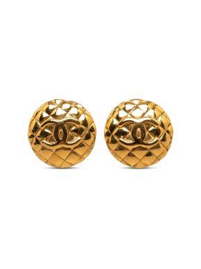 Chanel Gold Plated Quilted CC Clip On Earrings