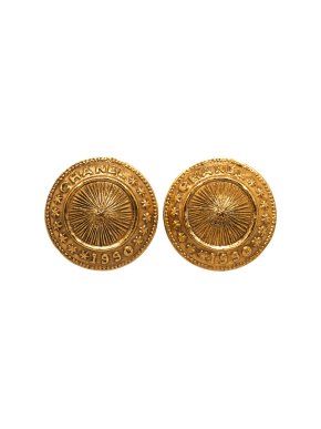 Chanel Gold Plated 1990 Round CC Clip On Earrings