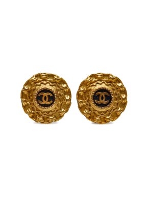 Chanel Vintage Gold Plated Round CC Clip On Earrings