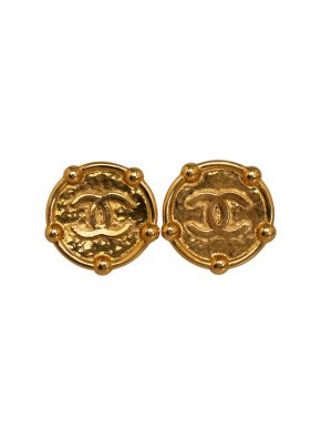 Chanel Vintage Gold Plated Medallion Clip On Earrings