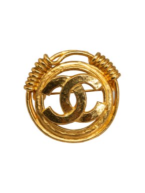 Chanel Gold Plated Round CC Brooch