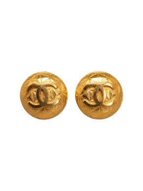 Chanel Gold Tone Textured CC Clip On Earrings