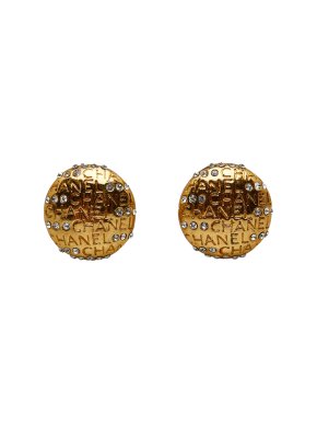 Chanel Gold Tone Rhinestone CC Clip On Earrings
