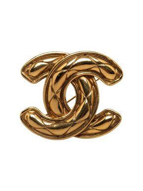Chanel Gold Plated CC Quilted Brooch