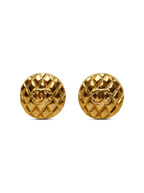 Chanel Gold Plated Quilted Clip On Earrings