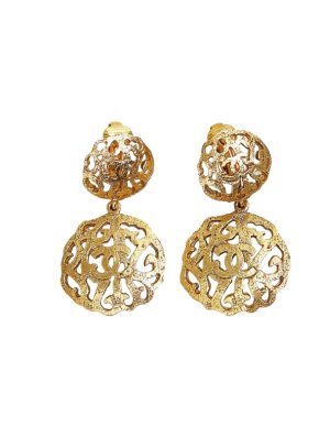 Chanel Vintage Gold Plated Drop Clip on Earrings