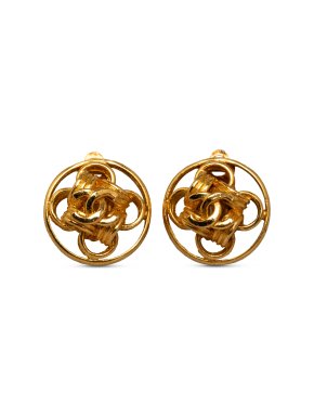 Chanel Vintage Gold Plated Knot CC Clip On Earrings