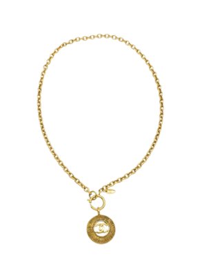 Chanel Gold Tone CC Round Sunburst Pendant Necklace