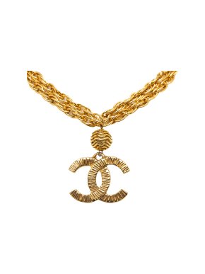 Chanel Gold Plated CC Pendant Necklace