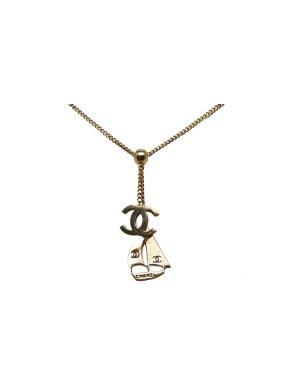 Chanel Champagne Gold CC Yacht Pendant Necklace