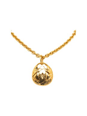 Chanel Gold Plated CC Round Pendant Necklace