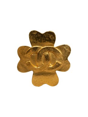 Chanel Vintage Gold Plated Clover CC Brooch