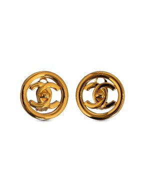 Chanel Gold Plated CC Turn Lock Clip-On Earrings