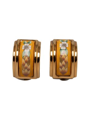 Hermes Gold Tone Enamel Clip On Earrings